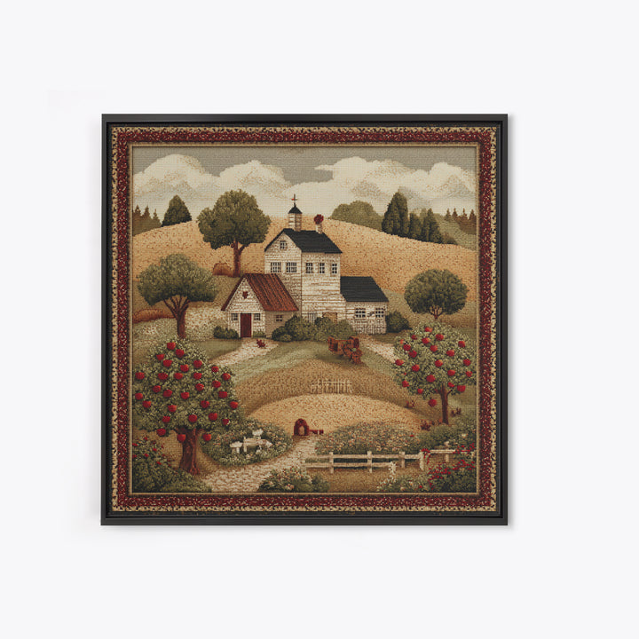 Apple Orchard Scene Framed Canvas Print, Bed and Breakfast Art, Boho Decor, Living Room Decor, Oil Painting, BAB-1x1-61