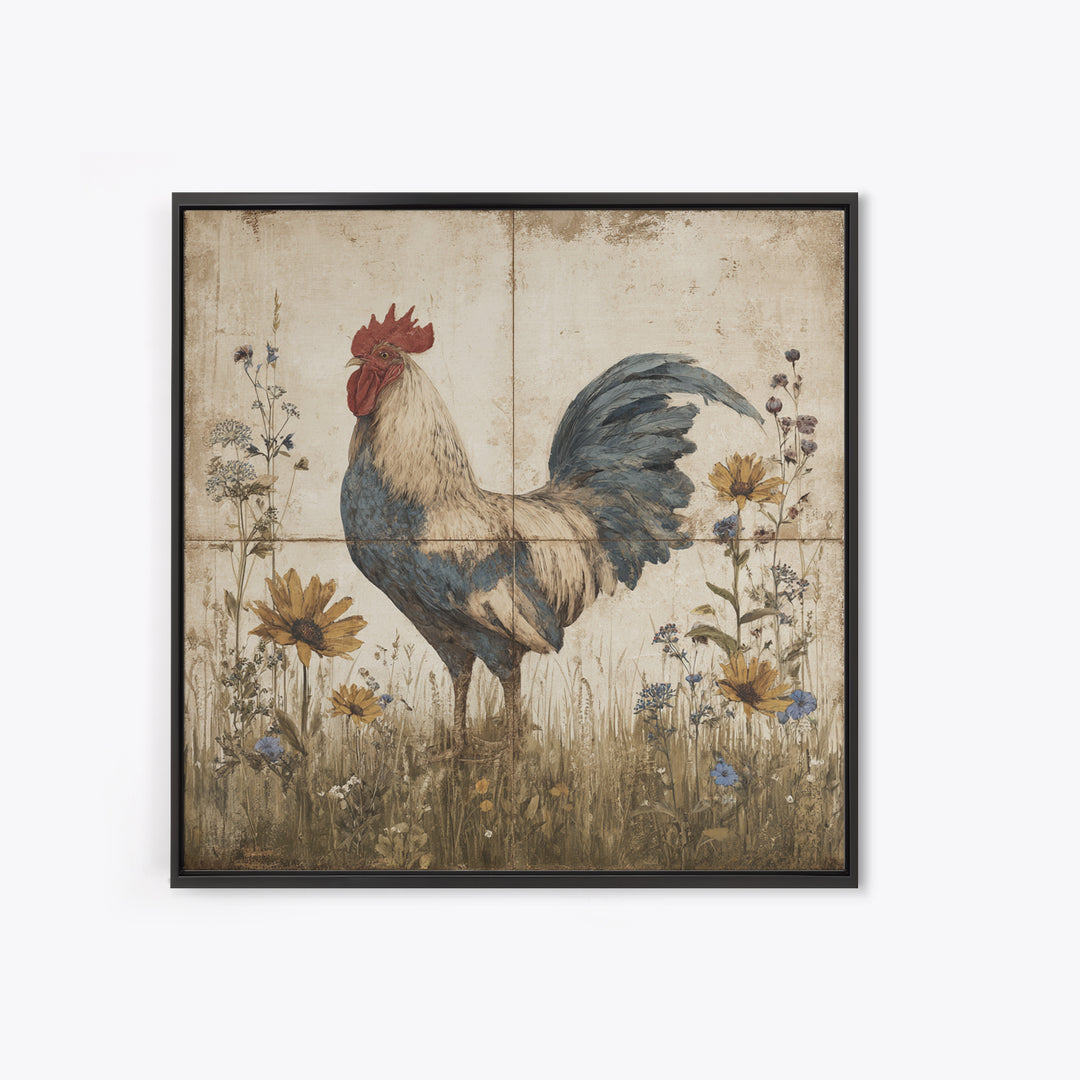 Rooster and Wildflower Country Portrait Canvas Print, Bed and Breakfast Art, Modern Decor, Living Room Decor, BAB-1x1-67