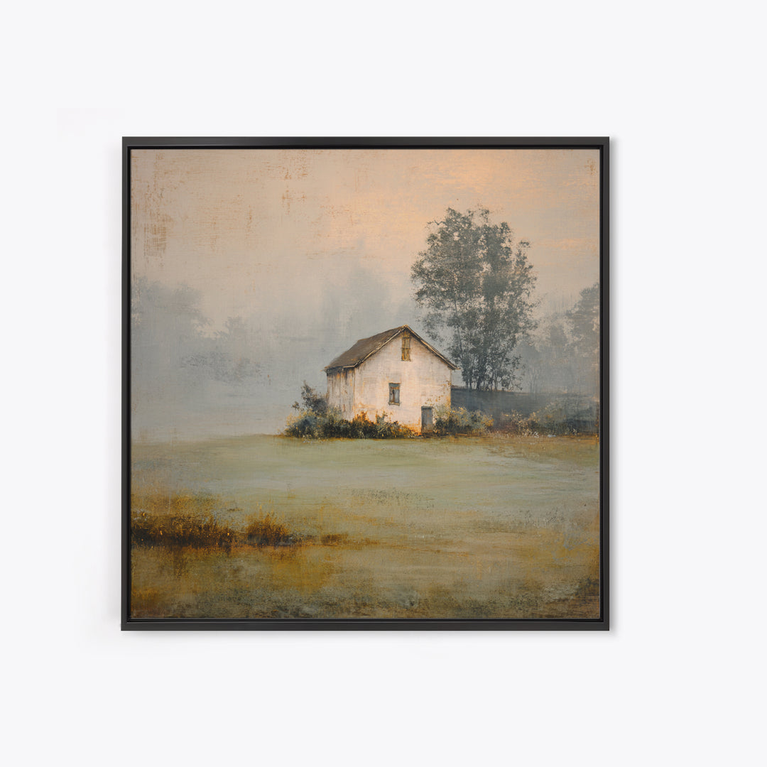 Old Farmhouse Landscape Framed Canvas Print, Bed and Breakfast Art, Wood Wall Art, Living Room Decor, Oil Painting, BAB-1x1-7