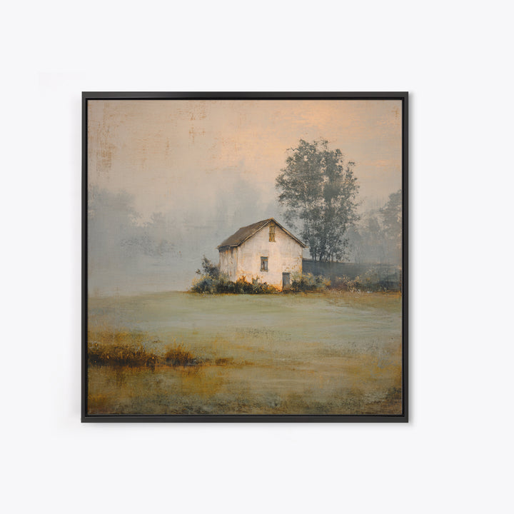 Old Farmhouse Landscape Framed Canvas Print, Bed and Breakfast Art, Wood Wall Art, Living Room Decor, Oil Painting, BAB-1x1-7