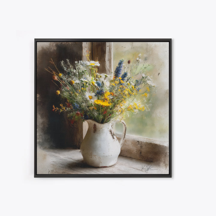 Country Wildflowers in a Chipped Ceramic Pitcher Canvas Print, Bed and Breakfast Art, Home Decor, Living Room Decor, BAB-1x1-73