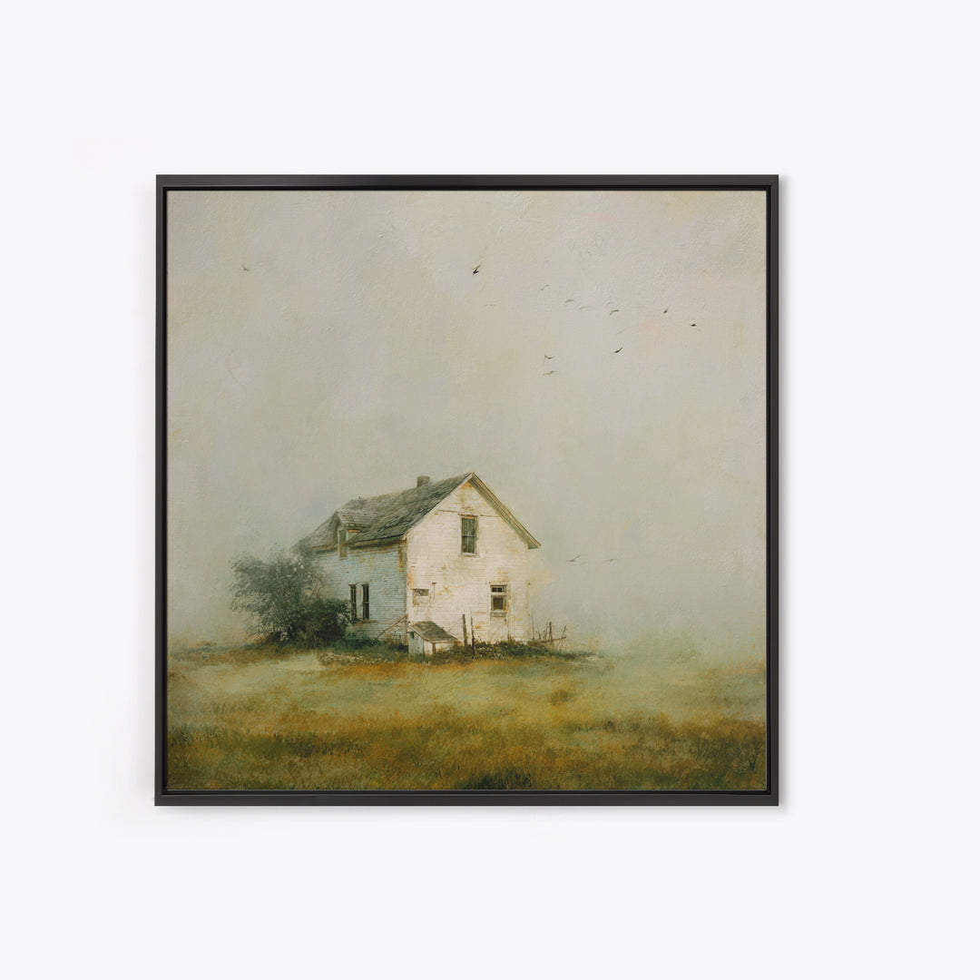 Old Farmhouse Landscape Framed Canvas Print, Bed and Breakfast Art, Boho Decor, Living Room Decor, Fine Art, BAB-1x1-79