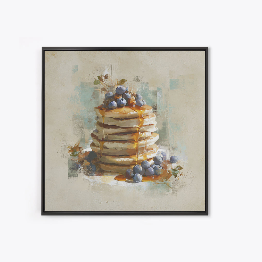 Blueberry Pancakes Still Life Framed Canvas Print, Bed and Breakfast Art, Printable, Living Room Decor, Fine Art, BAB-1x1-8