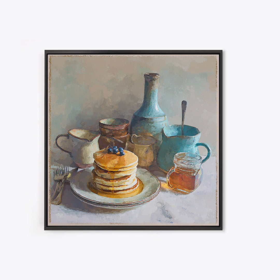 Blueberry Pancakes Still Life Framed Canvas Print, Bed and Breakfast Art, Fine Art Print, Living Room Decor, Fine Art, BAB-1x1-80