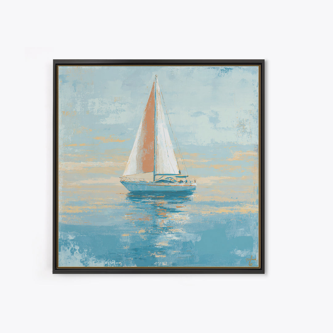 Coastal Inn Sailboat at Sunrise Canvas Print, Bed and Breakfast Art, Contemporary Art, Living Room Decor, Fine Art, BAB-1x1-89
