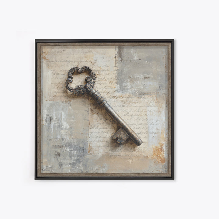 Antique Key and Handwritten Canvas Print, Bed and Breakfast Art, Statement Artwork, Living Room Decor, Fine Art Print, BAB-1x1-9