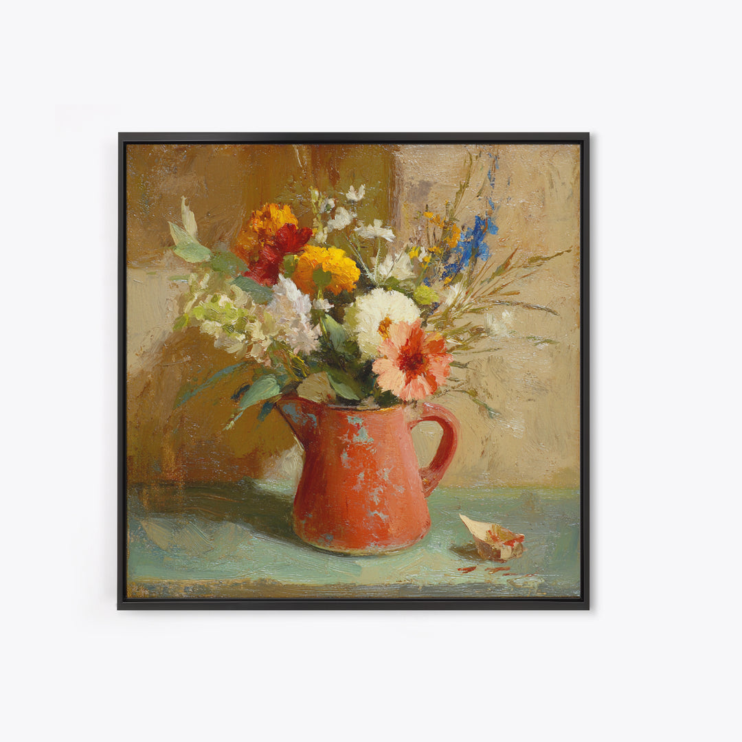 Country Wildflowers in a Chipped Ceramic Pitcher Canvas Print, Bed and Breakfast Art, Digital Art, Living Room Decor, Fine Art, BAB-1x1-97
