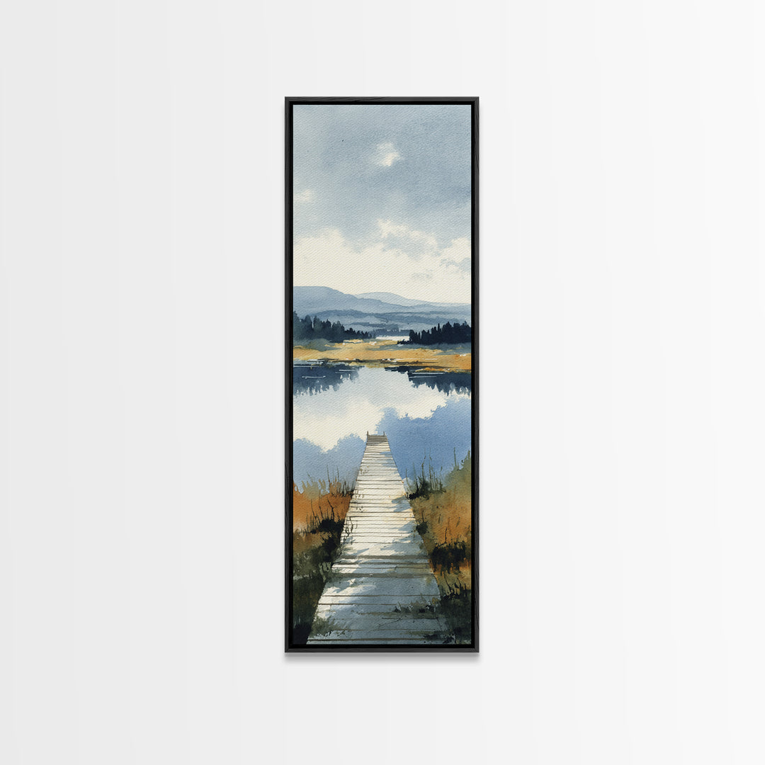 Quiet Lake Dock at Early Morning Canvas Print, Bed and Breakfast Art, Trendy Wall Art, Living Room Decor, Fine Art, BAB-1x3-10