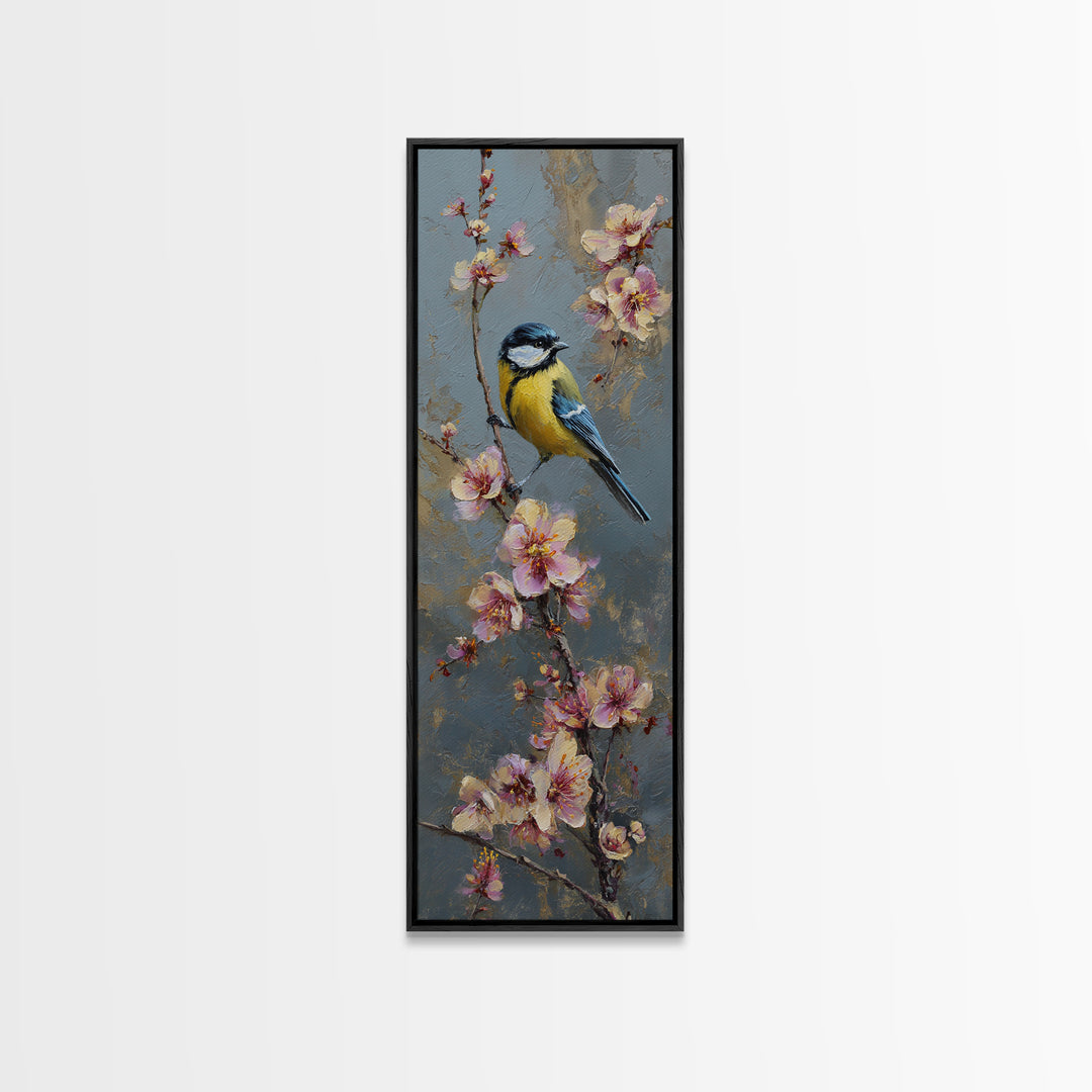 Small Bird on a Flowering Branch Canvas Print, Bed and Breakfast Art, Folk Art, Living Room Decor, Watercolor Art, BAB-1x3-2
