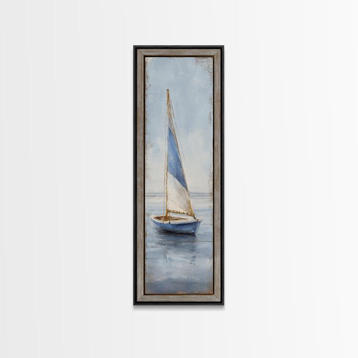 Coastal Inn Sailboat at Sunrise Framed Canvas Print, Bed and Breakfast Art, Textured Painting, Living Room Decor, Fine Art, BAB-1x3-29