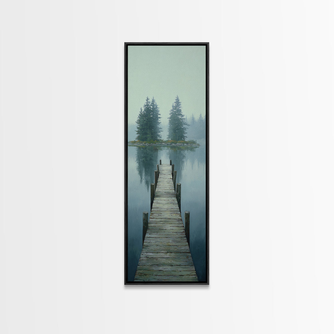 Quiet Lake Dock at Early Morning Canvas Print, Bed and Breakfast Art, Rustic Home Decor, Living Room Decor, Digital Art, BAB-1x3-34