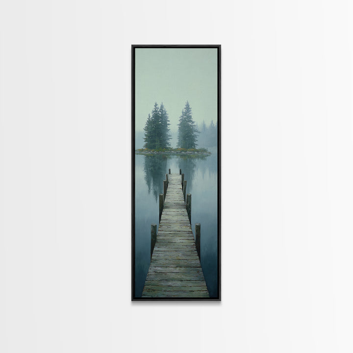Quiet Lake Dock at Early Morning Canvas Print, Bed and Breakfast Art, Rustic Home Decor, Living Room Decor, Digital Art, BAB-1x3-34