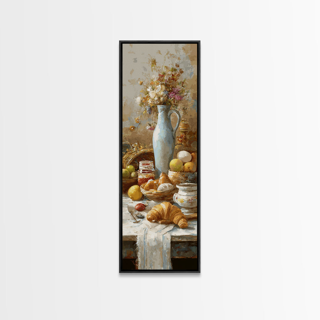 Fresh Croissants and Jam on a Linen Canvas Print, Bed and Breakfast Art, Gallery Decor, Living Room Decor, Fine Art, BAB-1x3-38