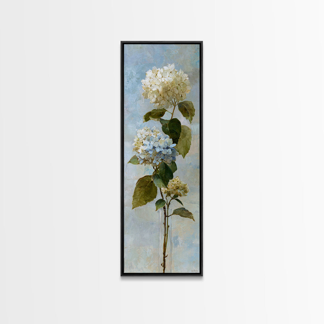 Sunlit Hydrangeas on a Windowsill Framed Canvas Print, Bed and Breakfast Art, Modern Decor, Living Room Decor, Fine Art, BAB-1x3-46