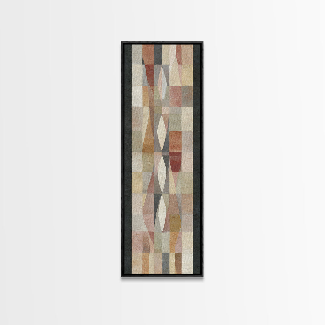 Quilt Pattern Folk Art Composition Framed Canvas Print, Bed and Breakfast Art, Bedroom Wall Art, Living Room Decor, Fine Art, BAB-1x3-47