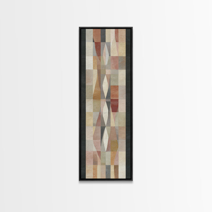 Quilt Pattern Folk Art Composition Framed Canvas Print, Bed and Breakfast Art, Bedroom Wall Art, Living Room Decor, Fine Art, BAB-1x3-47