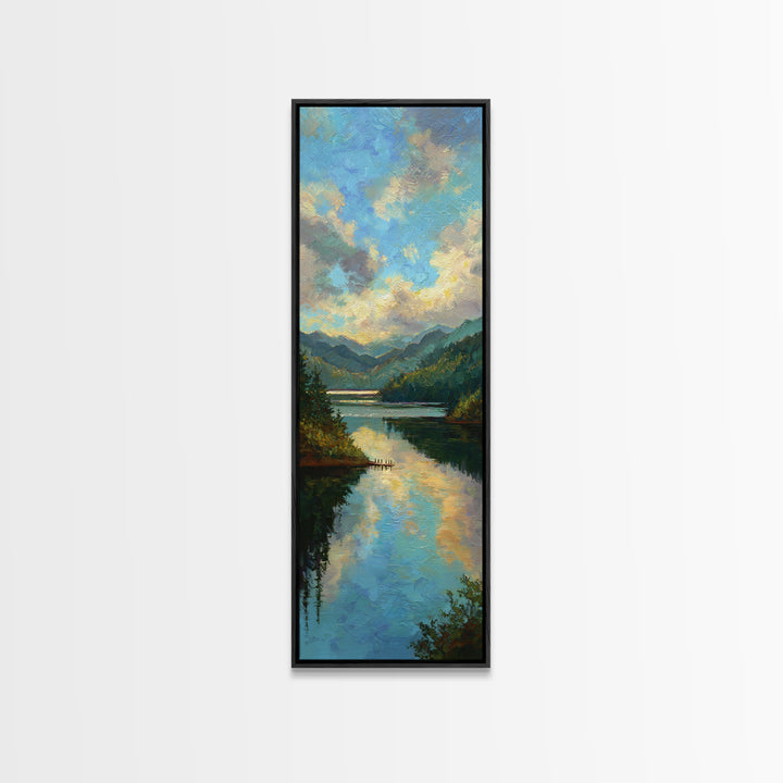 Quiet Lake Dock at Early Morning Canvas Print, Bed and Breakfast Art, Rustic Home Decor, Living Room Decor, Digital Art, BAB-1x3-58