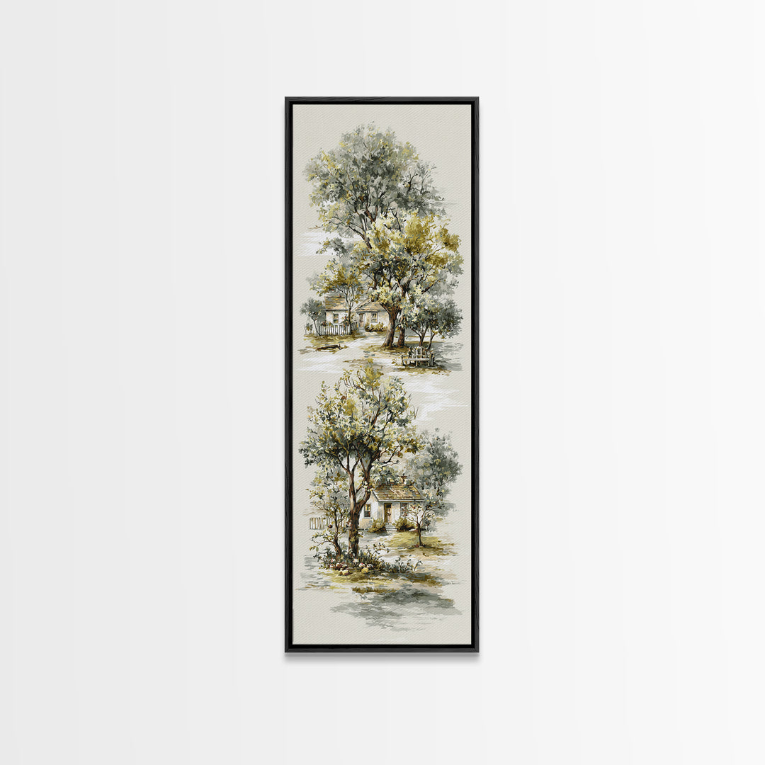Apple Orchard Scene Canvas Print, Bed and Breakfast Art, Wood Wall Art, Living Room Decor, Fine Art, Farmhouse Wall Art, BAB-1x3-73