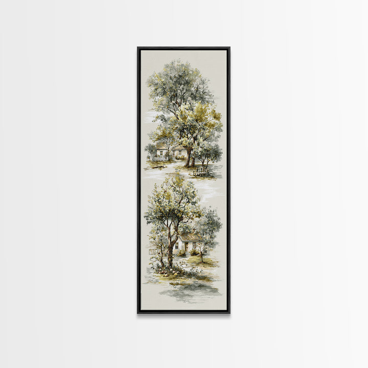 Apple Orchard Scene Canvas Print, Bed and Breakfast Art, Wood Wall Art, Living Room Decor, Fine Art, Farmhouse Wall Art, BAB-1x3-73