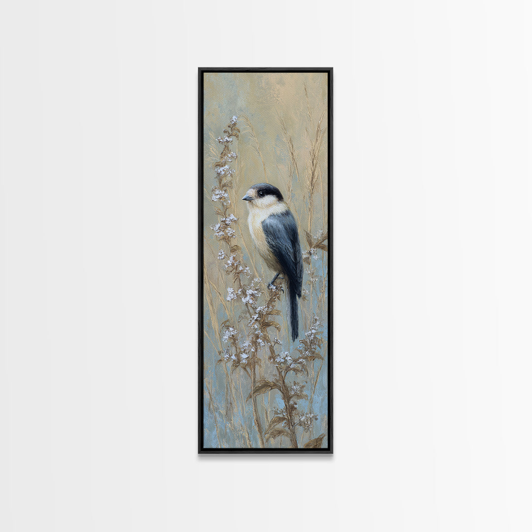 Small Bird on a Flowering Branch Framed Canvas Print, Bed and Breakfast Art, Fine Art Print, Living Room Decor, Watercolor Art, BAB-1x3-74