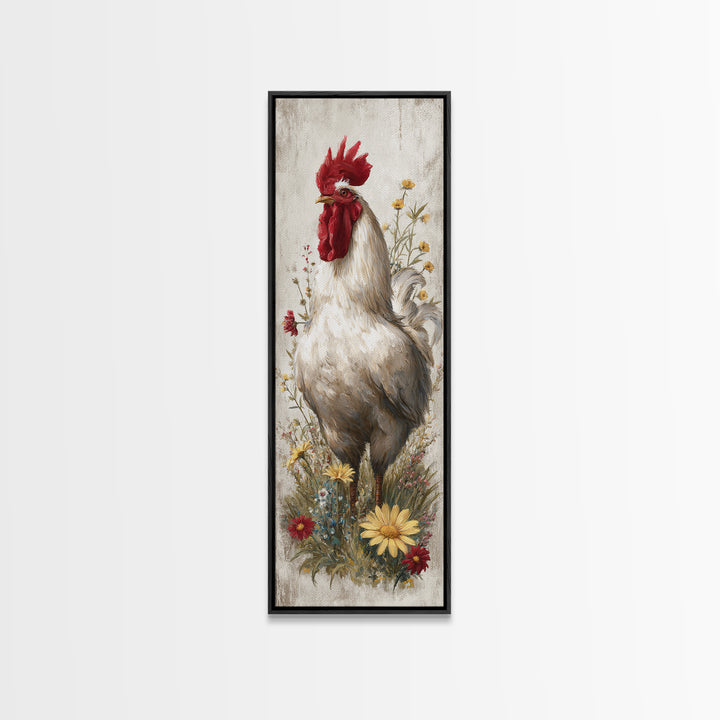 Rooster and Wildflower Country Portrait Canvas Print, Bed and Breakfast Art, Coffee Wall Art, Living Room Decor, BAB-1x3-79