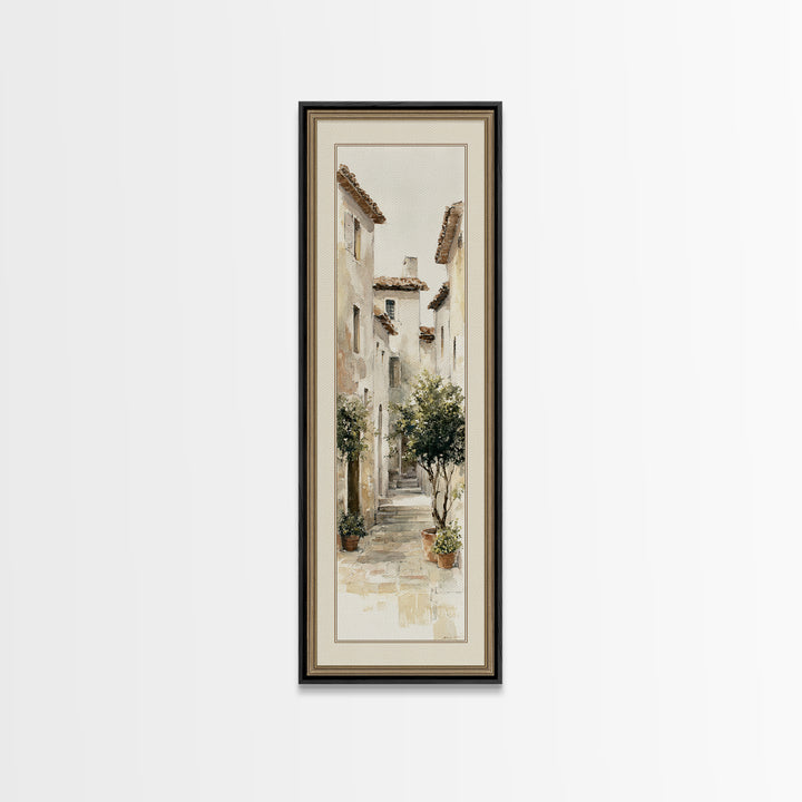 Soft Watercolor Village Street at Dawn Canvas Print, Bed and Breakfast Art, Folk Art, Living Room Decor, Fine Art, BAB-1x3-89