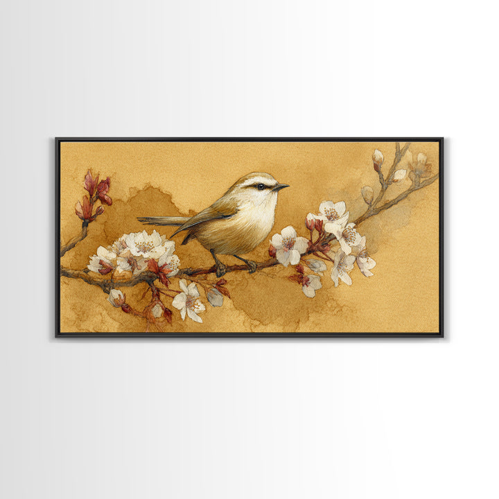 Small Bird on a Flowering Branch Canvas Print, Bed and Breakfast Art, Contemporary Art, Living Room Decor, Bedroom Wall Art, BAB-2x1-10