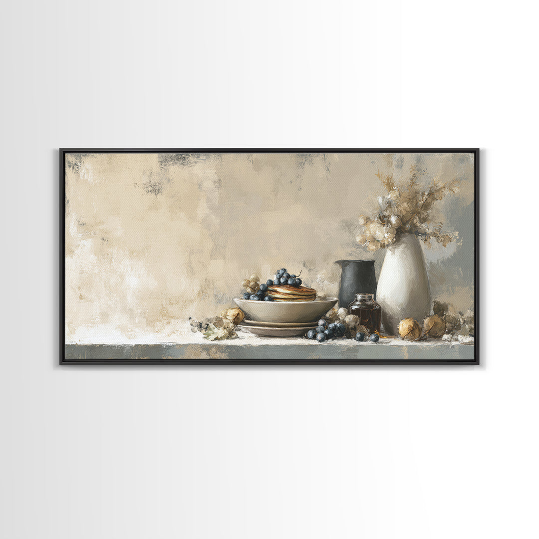 Blueberry Pancakes Still Life Framed Canvas Print, Bed and Breakfast Art, Above Bed Decor, Living Room Decor, Fine Art, BAB-2x1-100