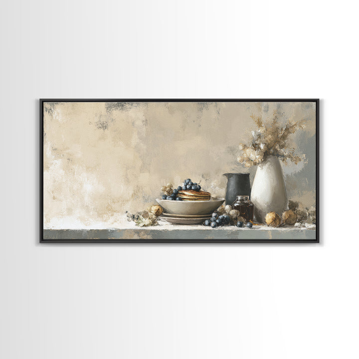 Blueberry Pancakes Still Life Framed Canvas Print, Bed and Breakfast Art, Above Bed Decor, Living Room Decor, Fine Art, BAB-2x1-100