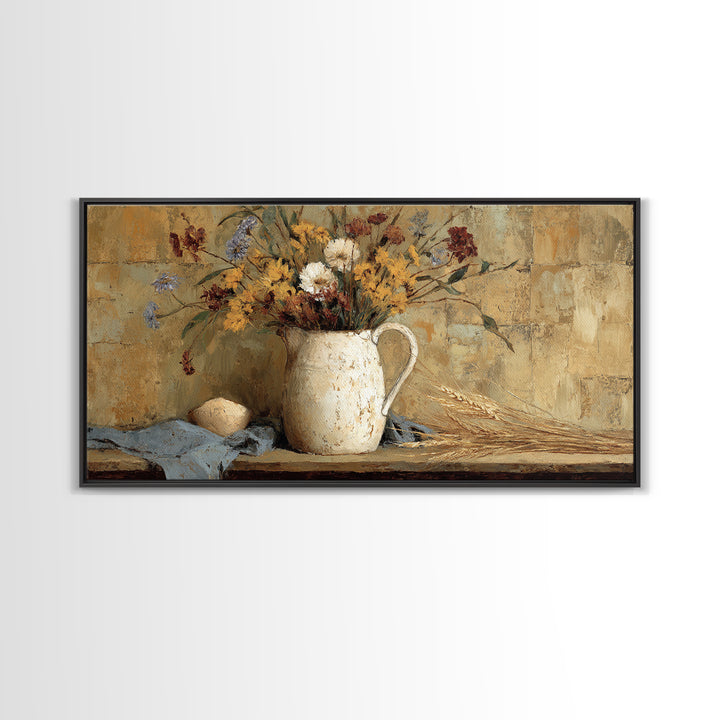 Country Wildflowers in a Chipped Ceramic Pitcher Canvas Print, Bed and Breakfast Art, Digital Art, Living Room Decor, Fine Art, BAB-2x1-21