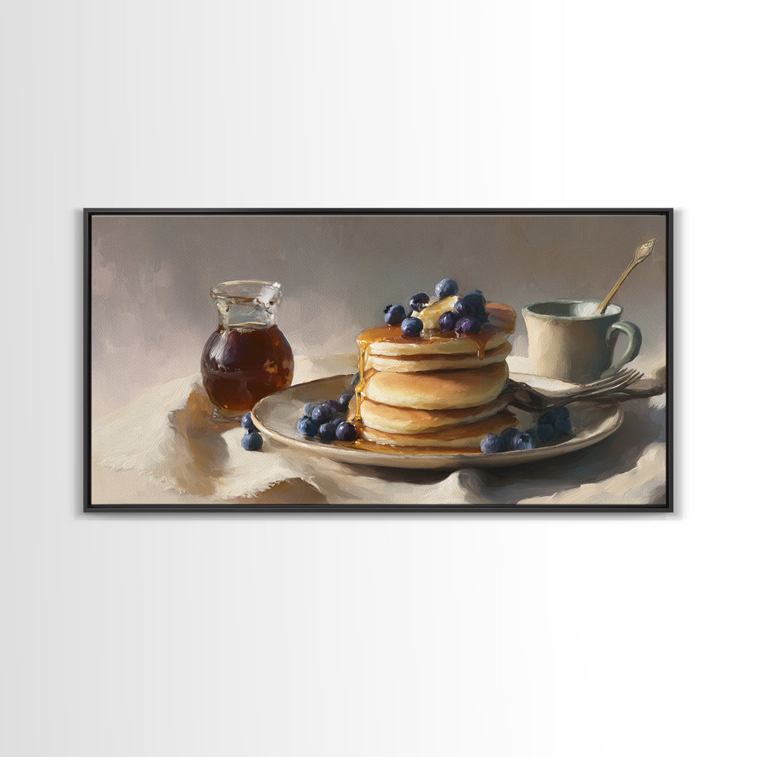 Blueberry Pancakes Still Life Framed Canvas Print, Bed and Breakfast Art, Contemporary Art, Living Room Decor, Fine Art, BAB-2x1-28