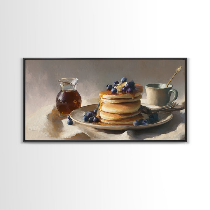 Blueberry Pancakes Still Life Framed Canvas Print, Bed and Breakfast Art, Contemporary Art, Living Room Decor, Fine Art, BAB-2x1-28