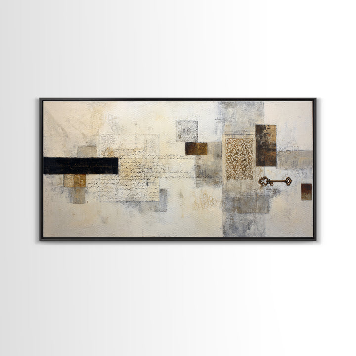 Antique Key and Handwritten Canvas Print, Bed and Breakfast Art, Printable Wall Art, Living Room Decor, Fine Art Print, BAB-2x1-29