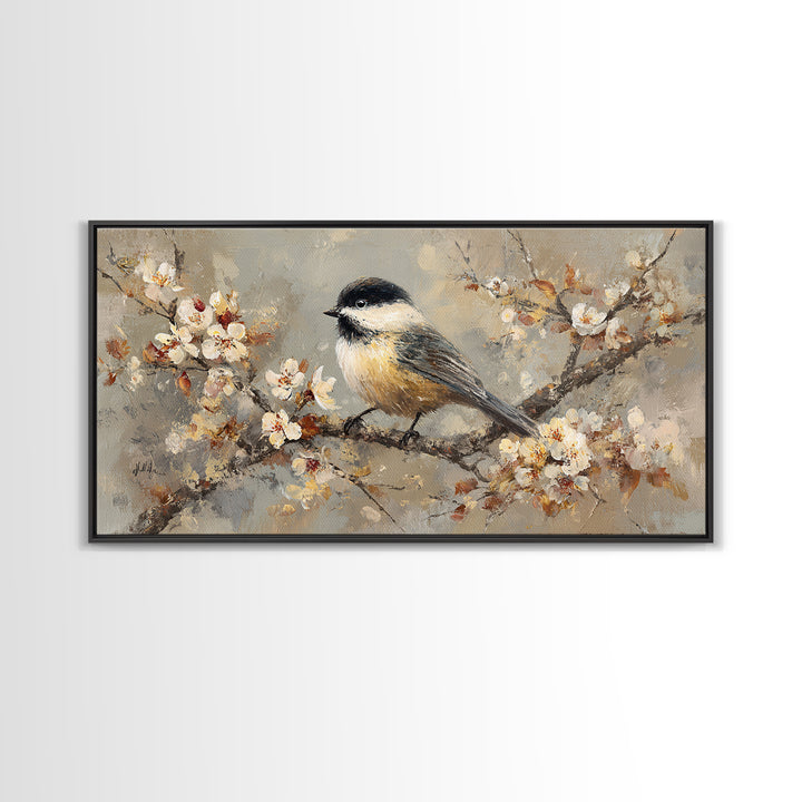 Small Bird on a Flowering Branch Canvas Print, Bed and Breakfast Art, Contemporary Art, Living Room Decor, Bedroom Wall Art, BAB-2x1-34