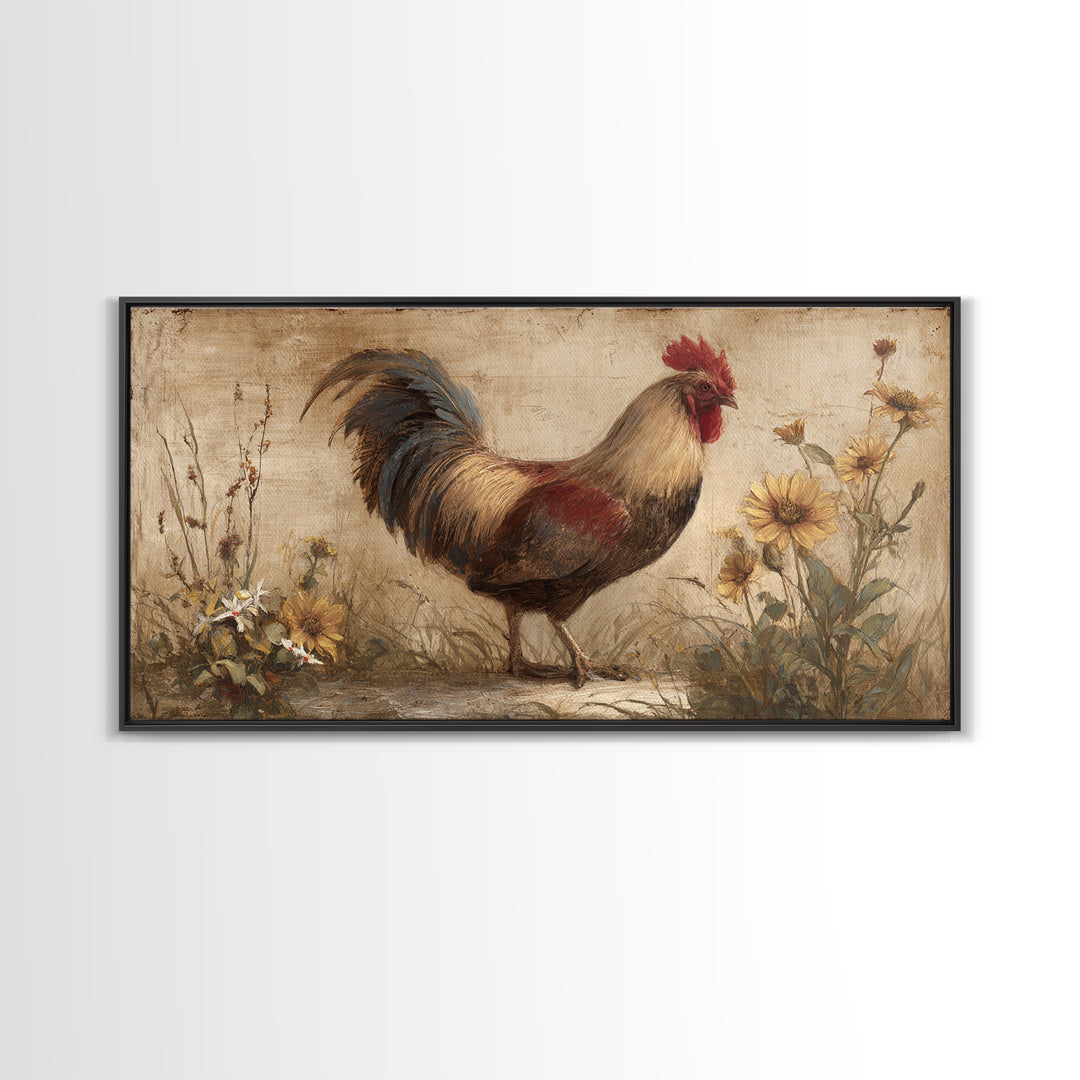 Rooster and Wildflower Country Portrait Canvas Print, Bed and Breakfast Art, Digital Art, Living Room Decor, Fine Art, BAB-2x1-39