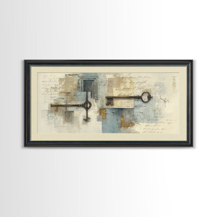 Antique Key and Handwritten Canvas Print, Bed and Breakfast Art, Printable Wall Art, Living Room Decor, Fine Art Print, BAB-2x1-5