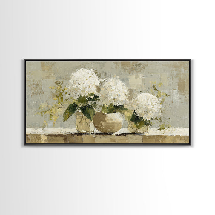 Sunlit Hydrangeas on a Windowsill Canvas Print, Bed and Breakfast Art, Decor, Living Room Decor, Fine Art, Dopamine Decor, BAB-2x1-54