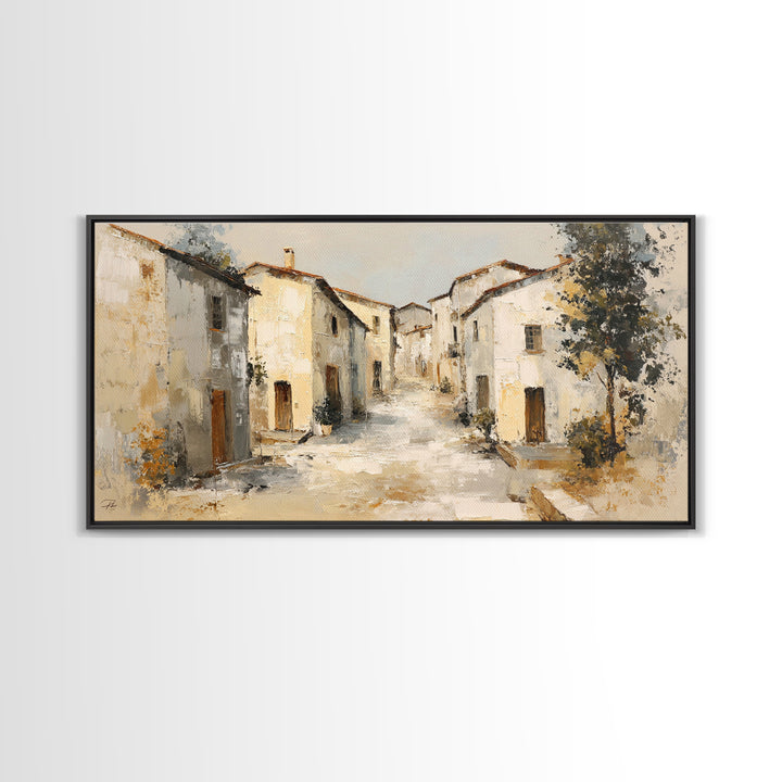 Soft Watercolor Village Street at Dawn Canvas Print, Bed and Breakfast Art, Printable Art, Living Room Decor, Fine Art, BAB-2x1-73