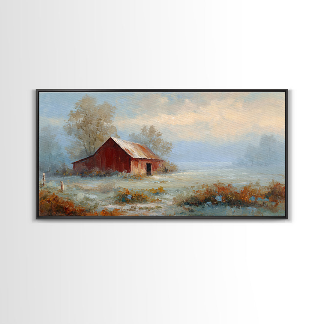 Old Farmhouse Landscape Framed Canvas Print, Bed and Breakfast Art, Room Decor, Living Room Decor, Fine Art, BAB-2x1-75
