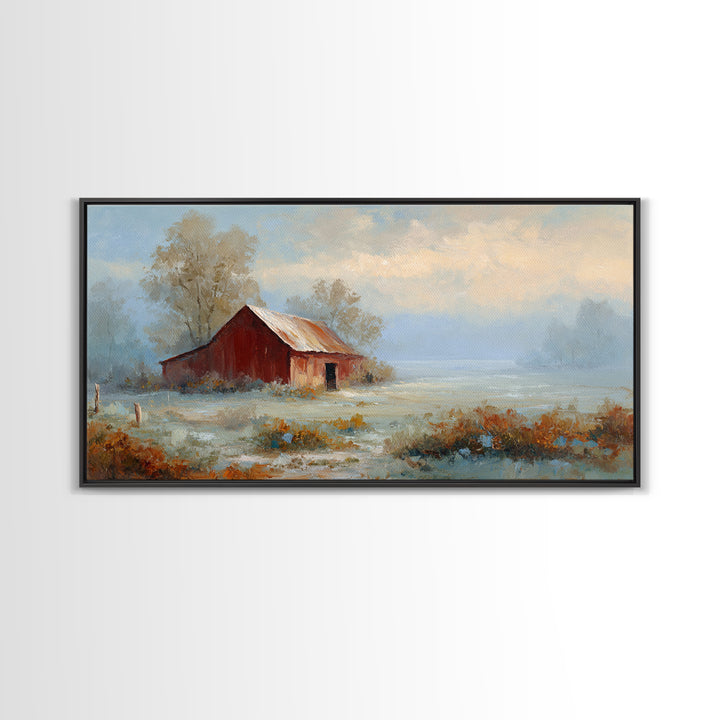 Old Farmhouse Landscape Framed Canvas Print, Bed and Breakfast Art, Room Decor, Living Room Decor, Fine Art, BAB-2x1-75
