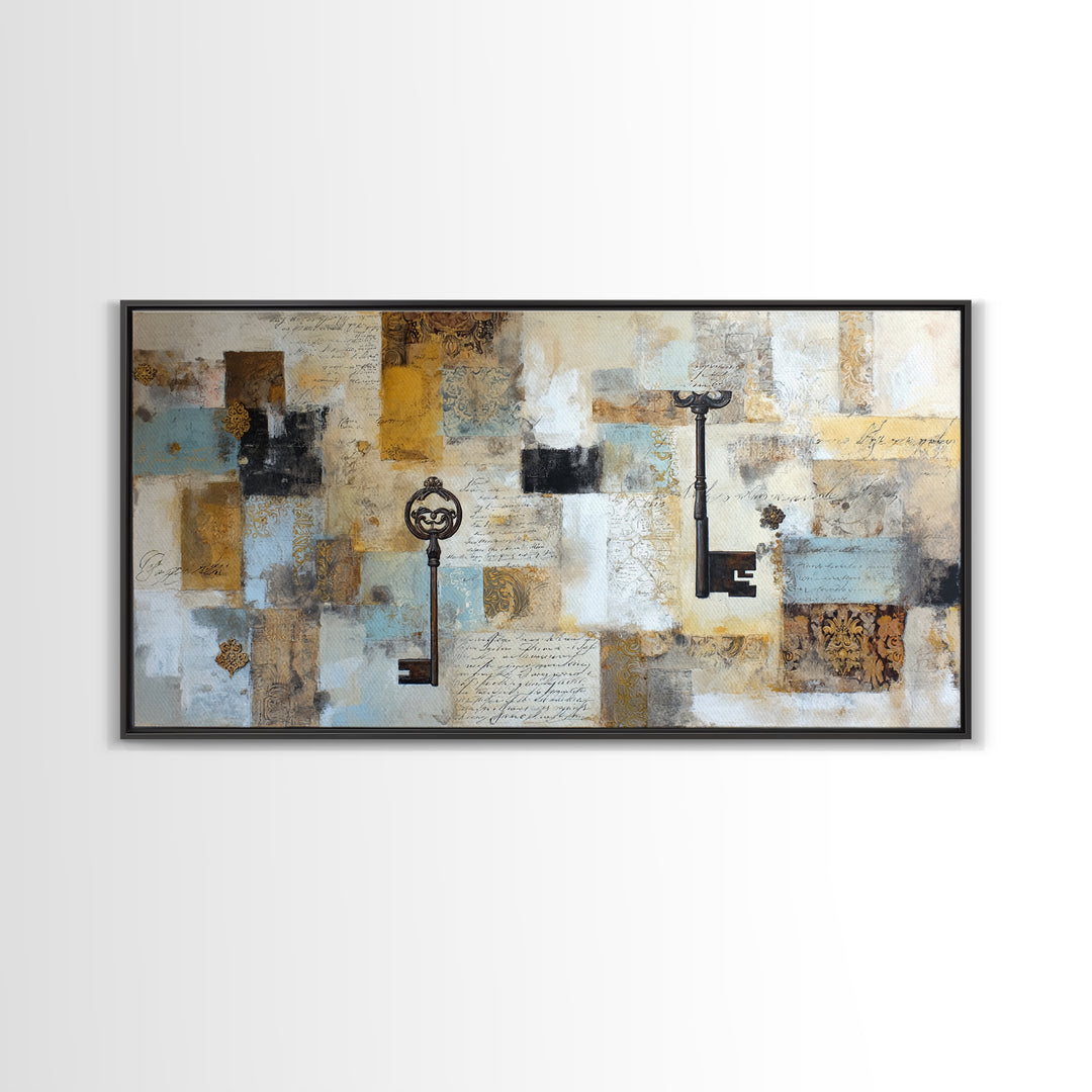 Antique Key and Handwritten Letter Arrangement Without Canvas Print, Bed and Breakfast Art, Farmhouse Decor, Living Room Decor, BAB-2x1-77