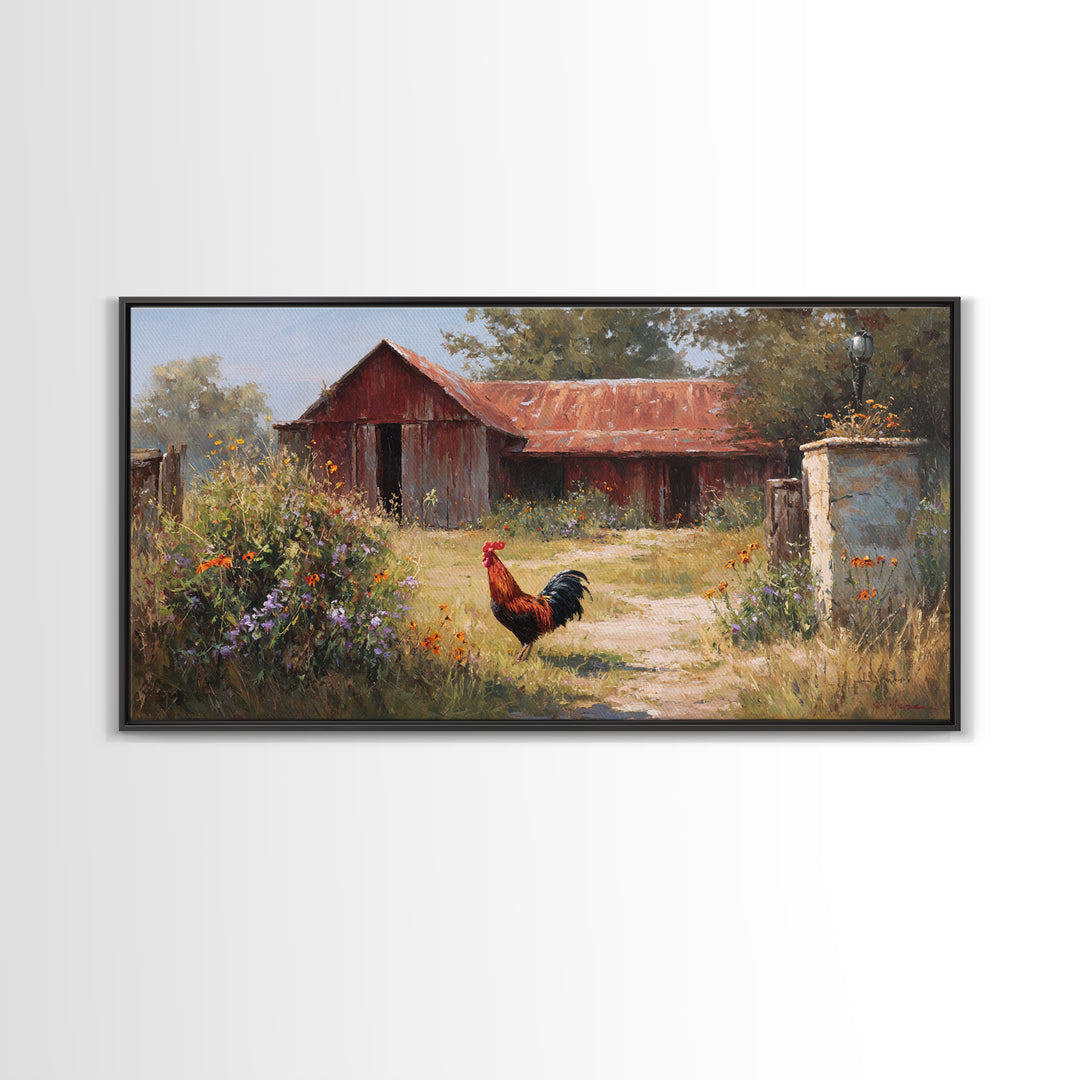 Rooster and Wildflower Country Portrait Canvas Print, Bed and Breakfast Art, Trendy Wall Art, Living Room Decor, BAB-2x1-87