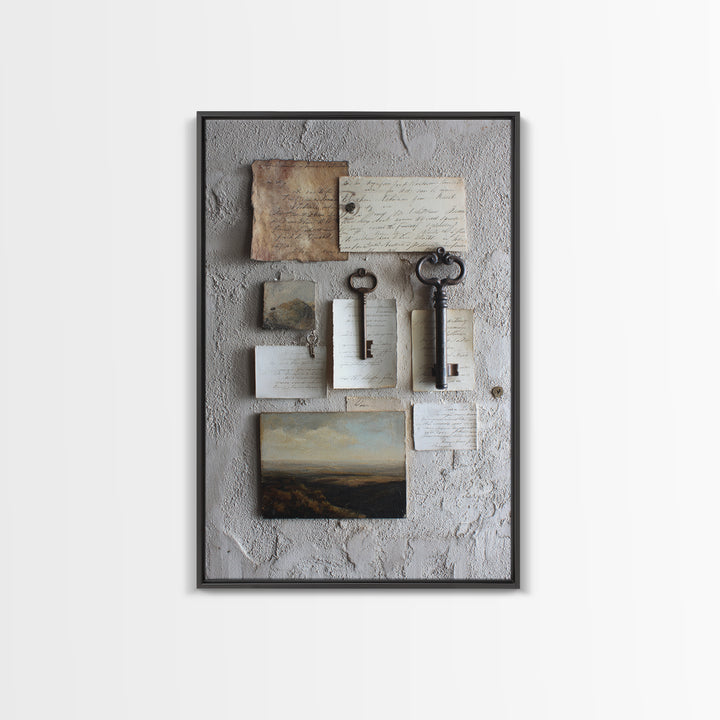 Antique Key and Handwritten Letter Arrangement Without Canvas Print, Bed and Breakfast Art, Bedroom Decor, Living Room Decor, BAB-2x3-17