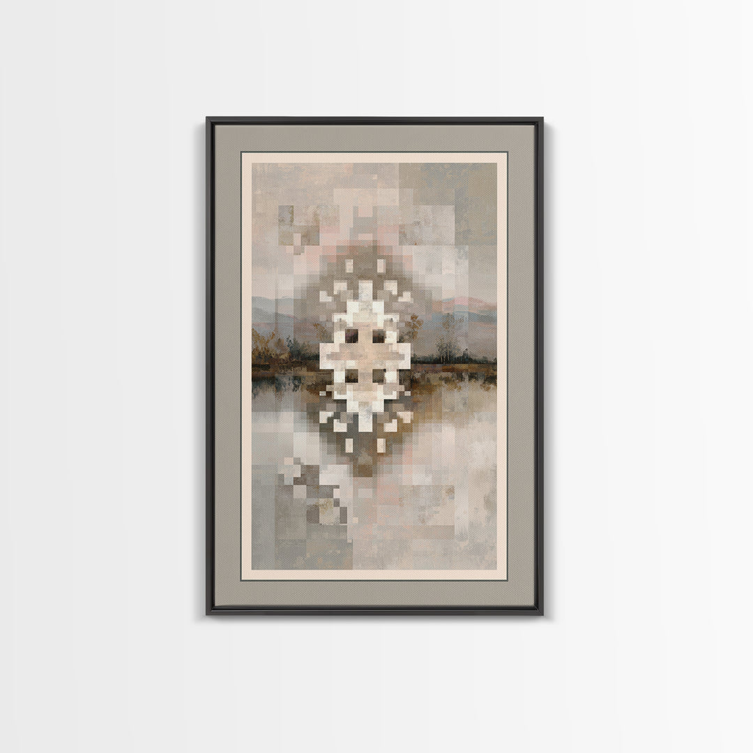 Quilt Pattern Folk Art Composition Framed Canvas Print, Bed and Breakfast Art, Contemporary Art, Living Room Decor, Fine Art, BAB-2x3-19