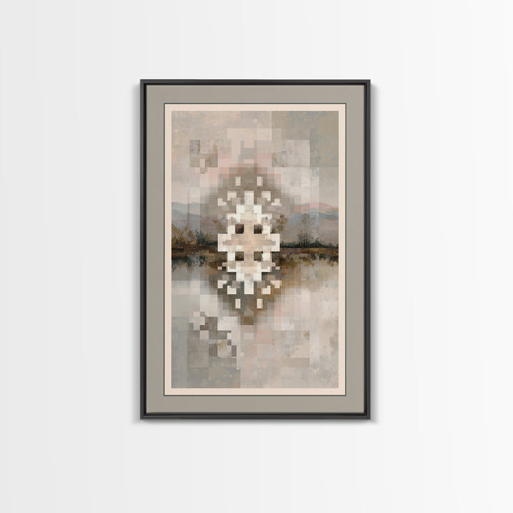 Quilt Pattern Folk Art Composition Framed Canvas Print, Bed and Breakfast Art, Contemporary Art, Living Room Decor, Fine Art, BAB-2x3-19