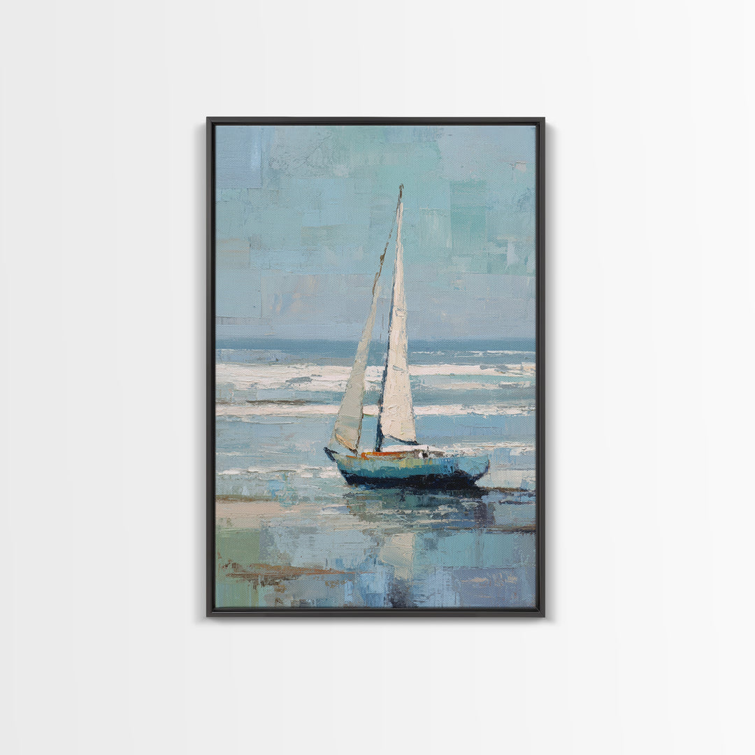 Coastal Inn Sailboat at Sunrise Framed Canvas Print, Bed and Breakfast Art, Printable, Living Room Decor, Fine Art, BAB-2x3-25