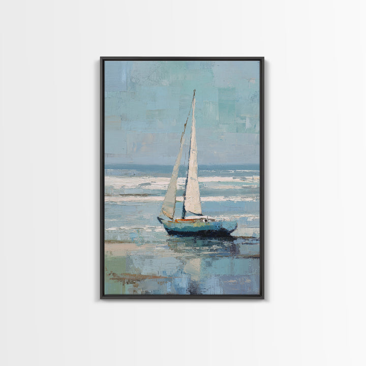 Coastal Inn Sailboat at Sunrise Framed Canvas Print, Bed and Breakfast Art, Printable, Living Room Decor, Fine Art, BAB-2x3-25