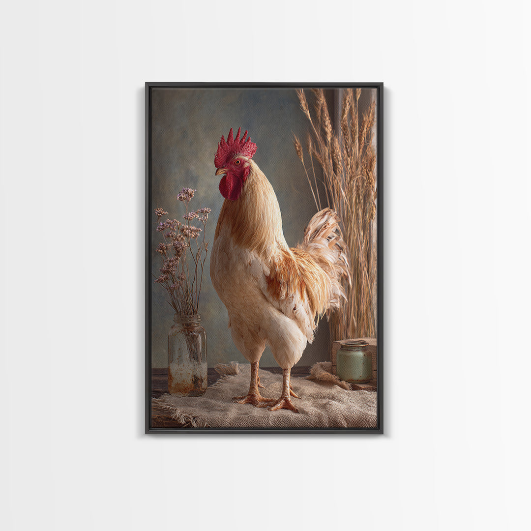 Rooster and Wildflower Country Portrait Canvas Print, Bed and Breakfast Art, Home Decor, Living Room Decor, Fine Art, BAB-2x3-27