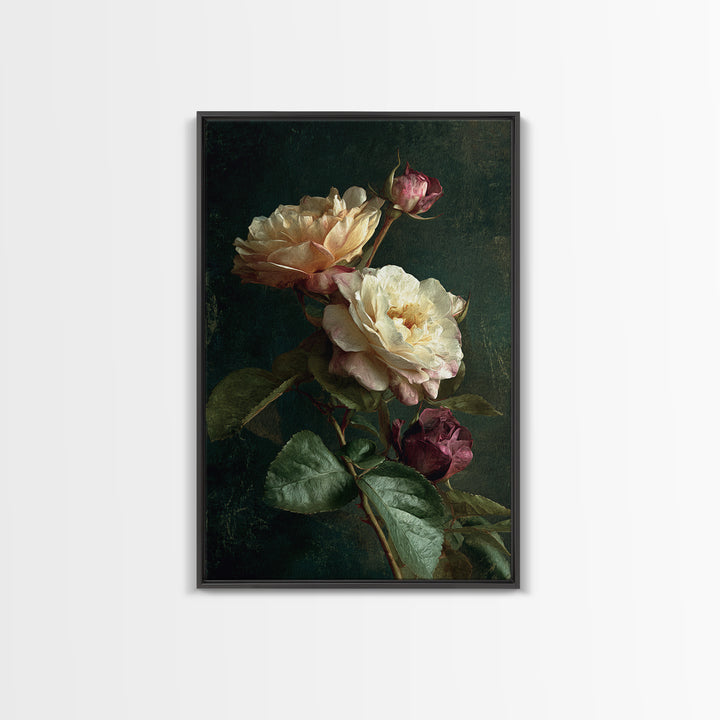 Garden Roses in Romantic Oil Paint Canvas Print, Bed and Breakfast Art, Printable Wall Art, Living Room Decor, Watercolor Art, BAB-2x3-29