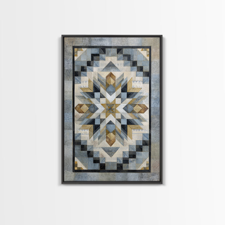 Quilt Pattern Folk Art Composition Framed Canvas Print, Bed and Breakfast Art, Abstract Art, Living Room Decor, Fine Art, BAB-2x3-43